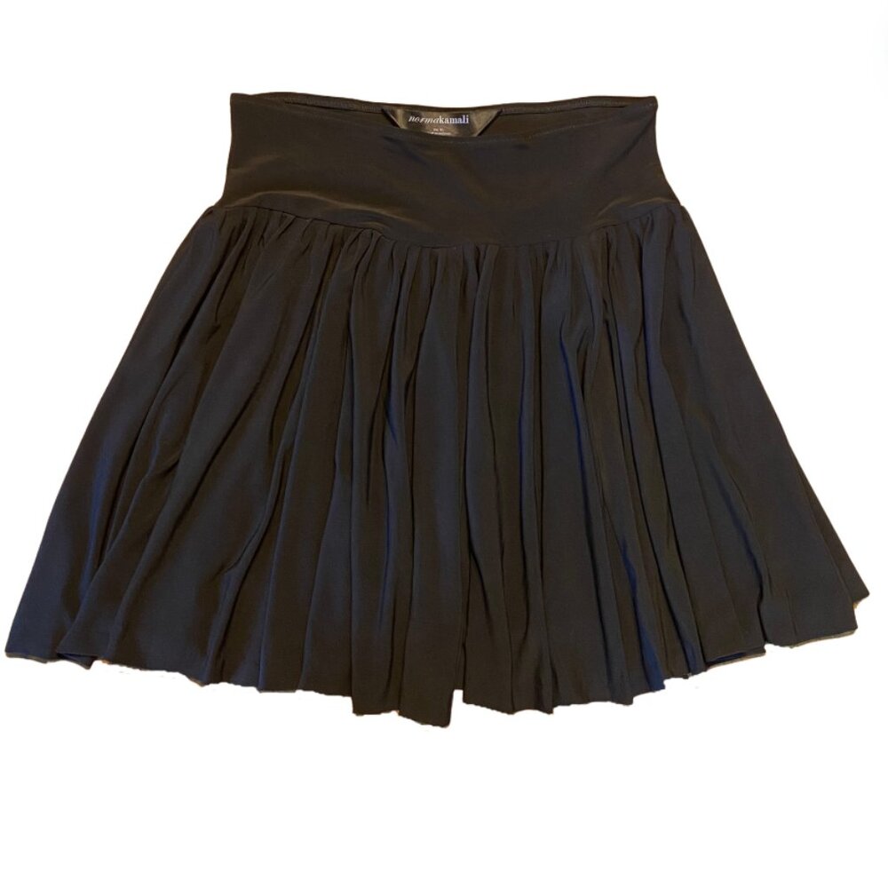 Norma Kamali Low Rise Midi Black Pleated Skirt Sz Medium